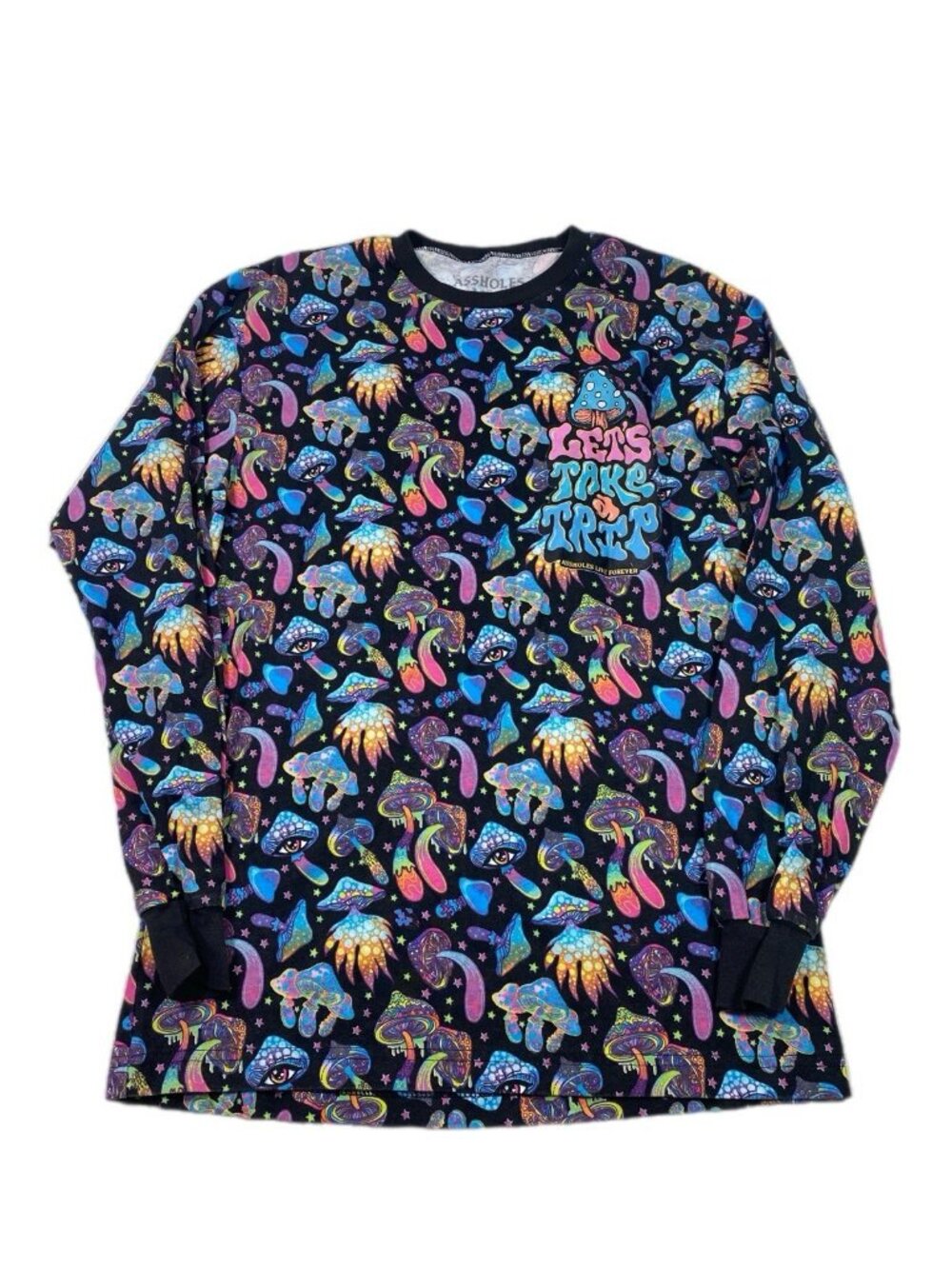 Assholes*s Live Forever Lets Take A Trip Mushroom Mens Long Sleeve Shirt Sz M